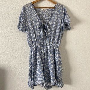 Light blue and white print romper